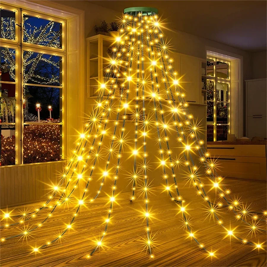 2M * 16 cuerdas con anillo árbol de Navidad luces de cascada 400LED guirnalda de árbol de Navidad luces de cadena de Navidad al aire libre