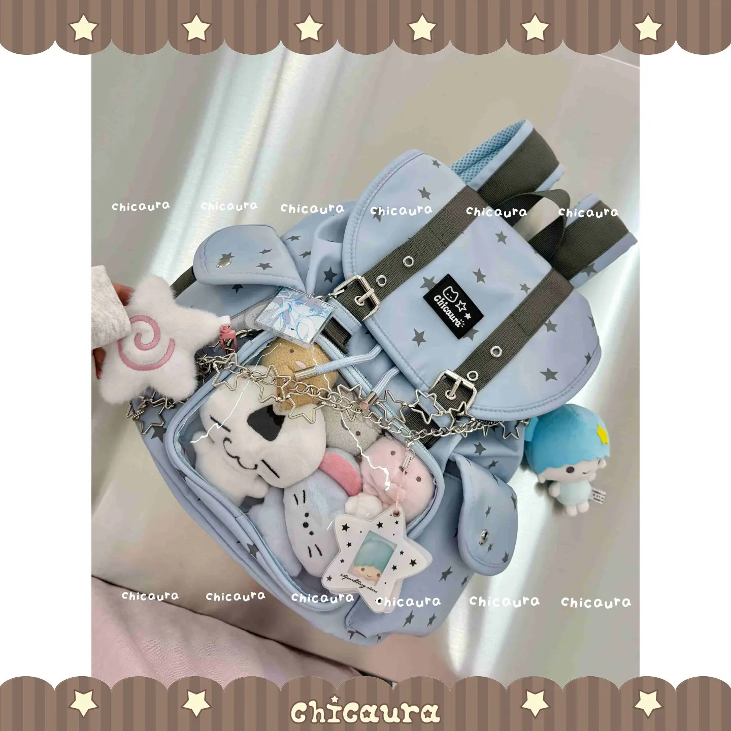 

Оригинальная студенческая сумка-ракушка через плечо, женская, в университетском стиле, серо-голубая с звездами, маленький рюкзак для девочек, сумка на шнурке, подарок