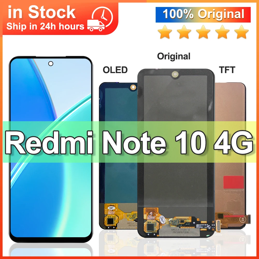 6.43\'\' Original For Xiaomi Redmi Note 10 4G M2101K7AI M2101K7AG LCD Display Touch Screen with Frame Digitizer For Redmi Note 10S