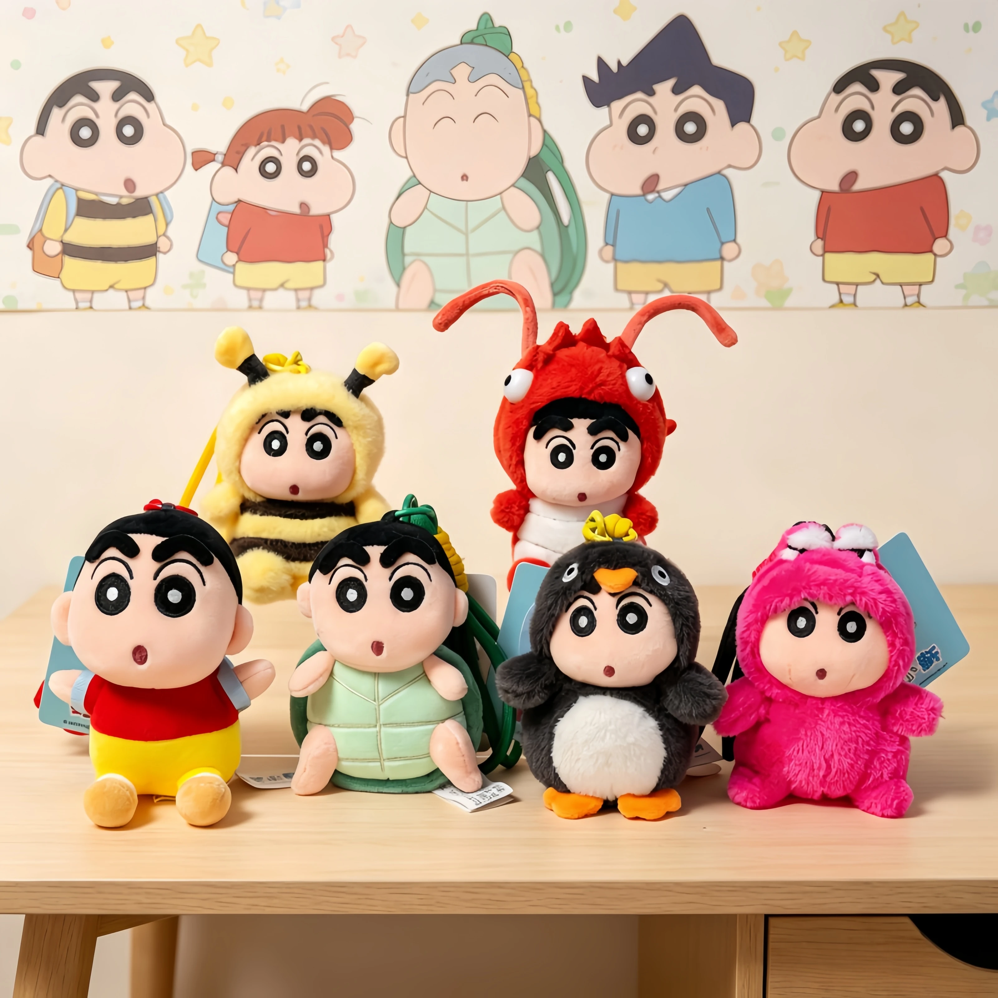 Crayon Shin-chan Penguin Plush Toy Keychain Cute Bee Crayfish Doll Backpack Pendant Car Hanging Decoration Xmas Gift for Girls
