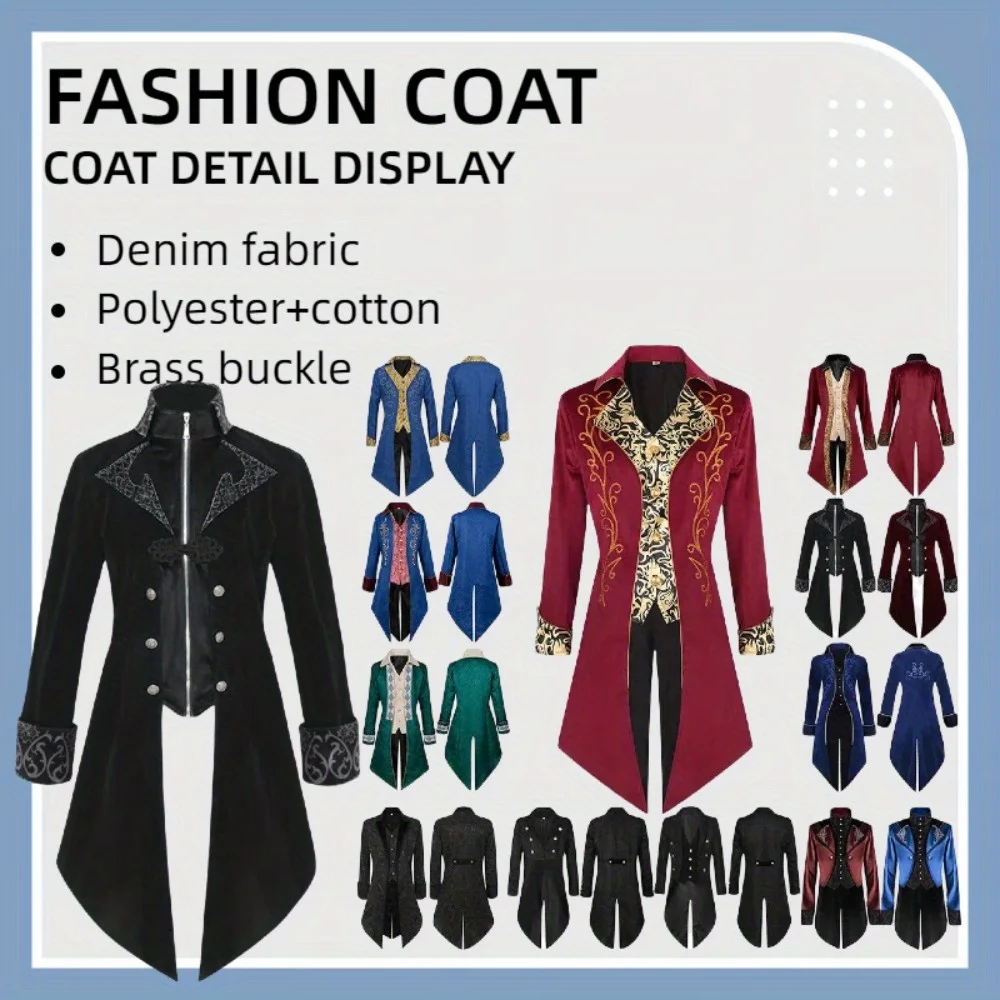 

New Medieval Men's Ball Tailcoat Standing Collar Long Sleeved Dress Jacket Leading The Retro Fashion Trend in Spring and Autumn