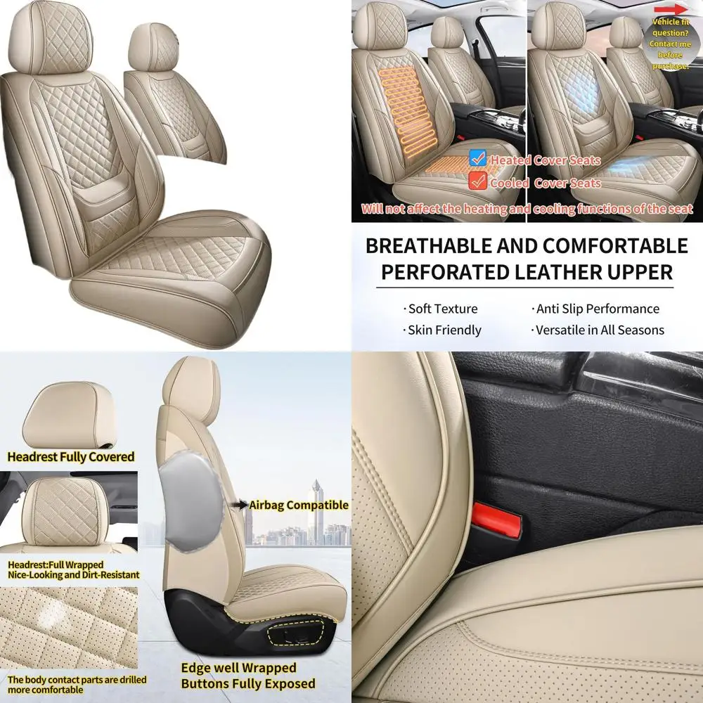 

Водонепроницаемые чехлы на передние автомобильные сиденья из искусственной кожи для большинства автомобилей — бежевая пара