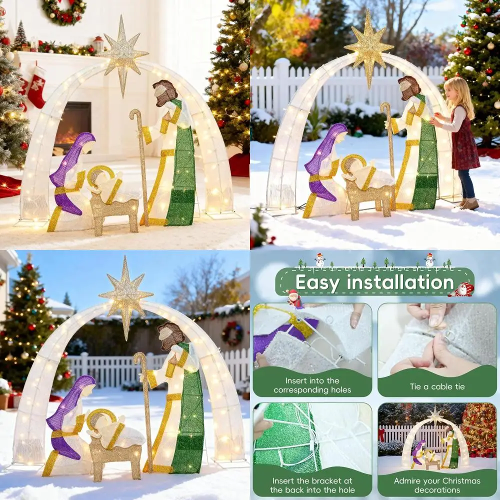 

3D Рождественская сцена с подсветкой 4,5 фута для рождественского газона и дома, праздничное освещенное украшение двора