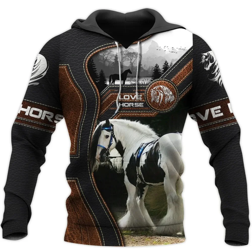 Ropa Deportiva de manga larga con estampado 3D de caballo divertido, Sudadera con capucha informal para salir, ropa de calle de otoño, nueva moda,