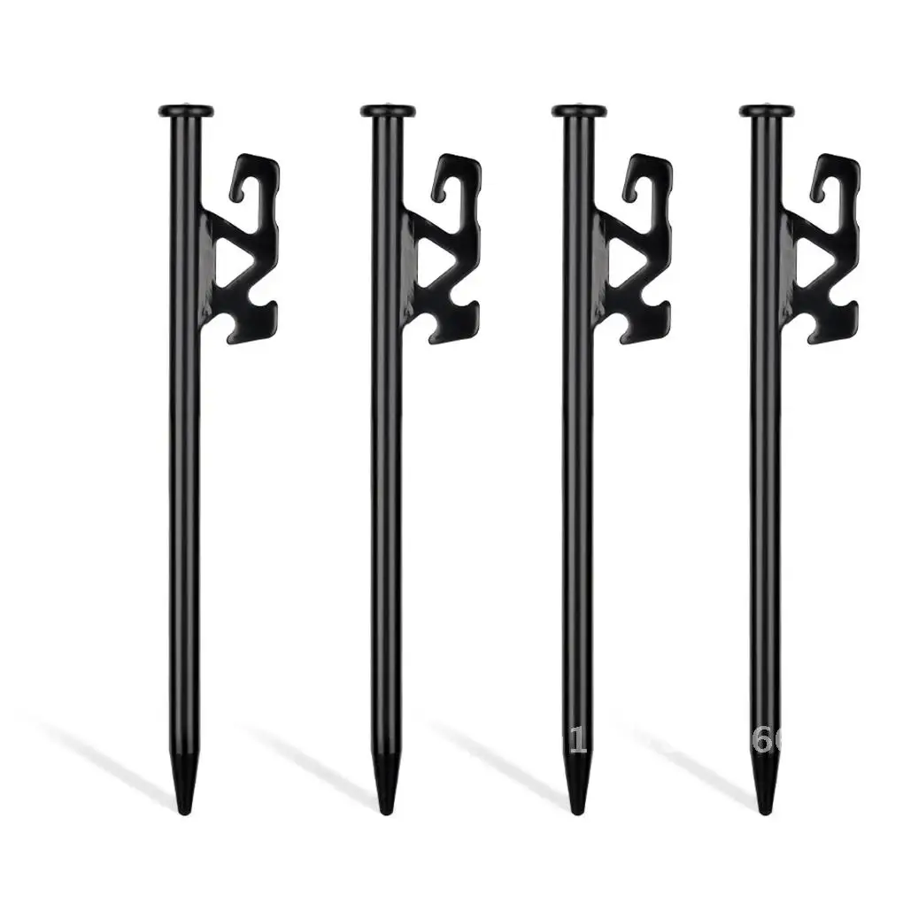 4PCS 20CM Tent Nail Durable High Strength Steel With Hole Black Ground Stakes For Outdoor Camping Hiking Tent Awning Trip