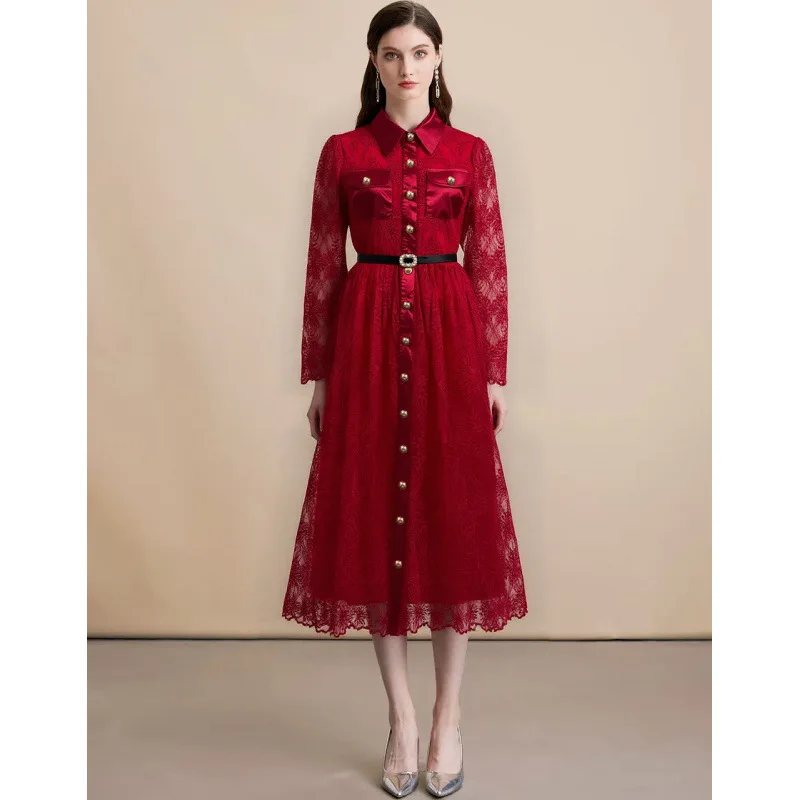 Ele Long Sve Ne Dr Kant met enkele knop Hoge taille Afslankende fluwelen stof Dagelijks gebruik Verdikte herfstseizoen