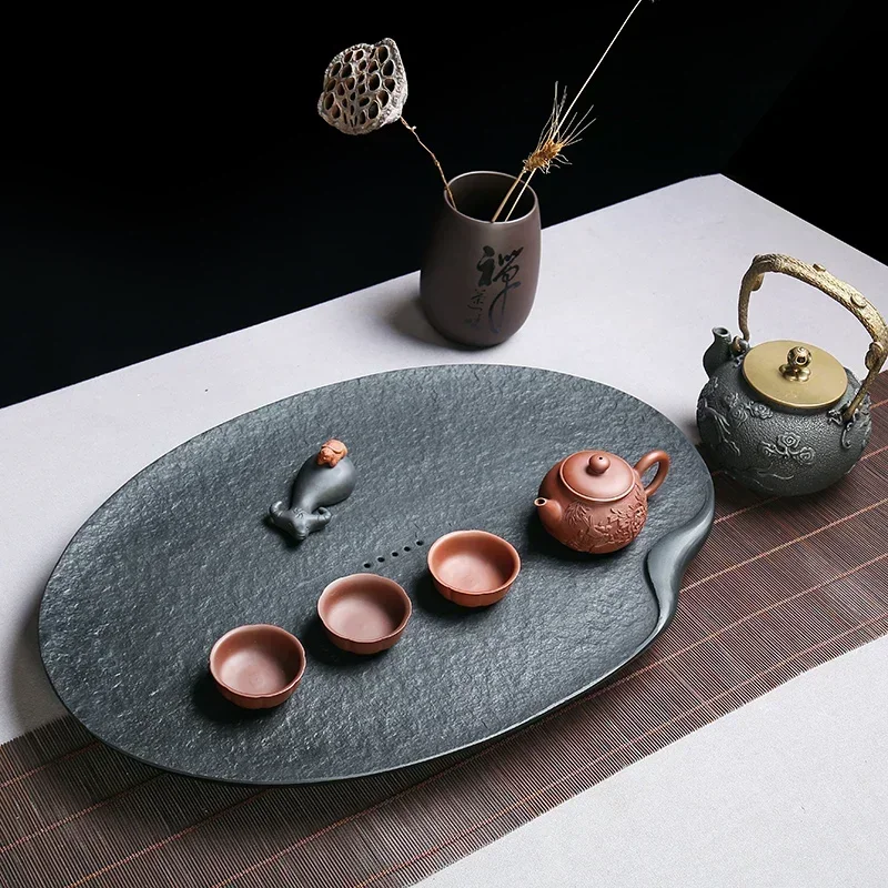 Bandeja de té con compartimento, hervidor, utensilio de cocina, bandeja de té negra de piedra, utensilios de café, Taca Marmurowa, accesorios de oficina