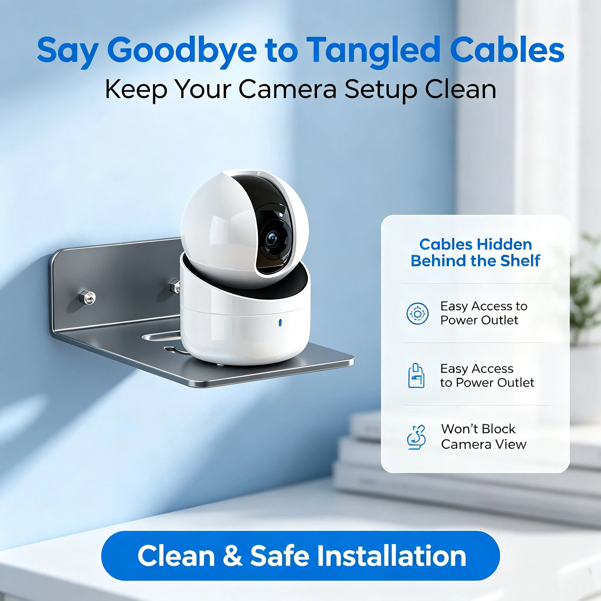 Wall Floating Shelf No Drill Installation, Self-Adhesive Wall Holder Tray for Security Camera Wireless Router Projector