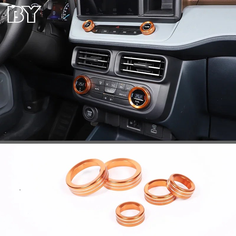 For Ford Maverick 2022 Aluminum Alloy Orange Color Car Air Conditioner Volume Knob Cover Trim Auto Styling Interior Accessories