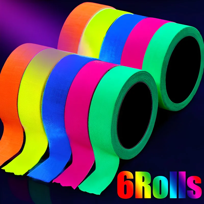 6/1Roll UV Glow Cotton Tape Neon Gaffer Party Tape Safety Warning Neon Tape UV Tape Wedding Decorations Home Decorations