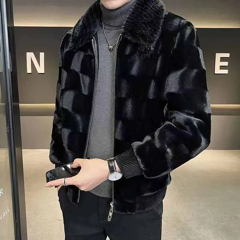 Winter Kurze Deluxe Imitation Pelz Jacke Männer Drehen-unten Kragen Schwarz Weiche Warme Faux Pelzmantel Männer Langarm flauschigen Jacken 2025