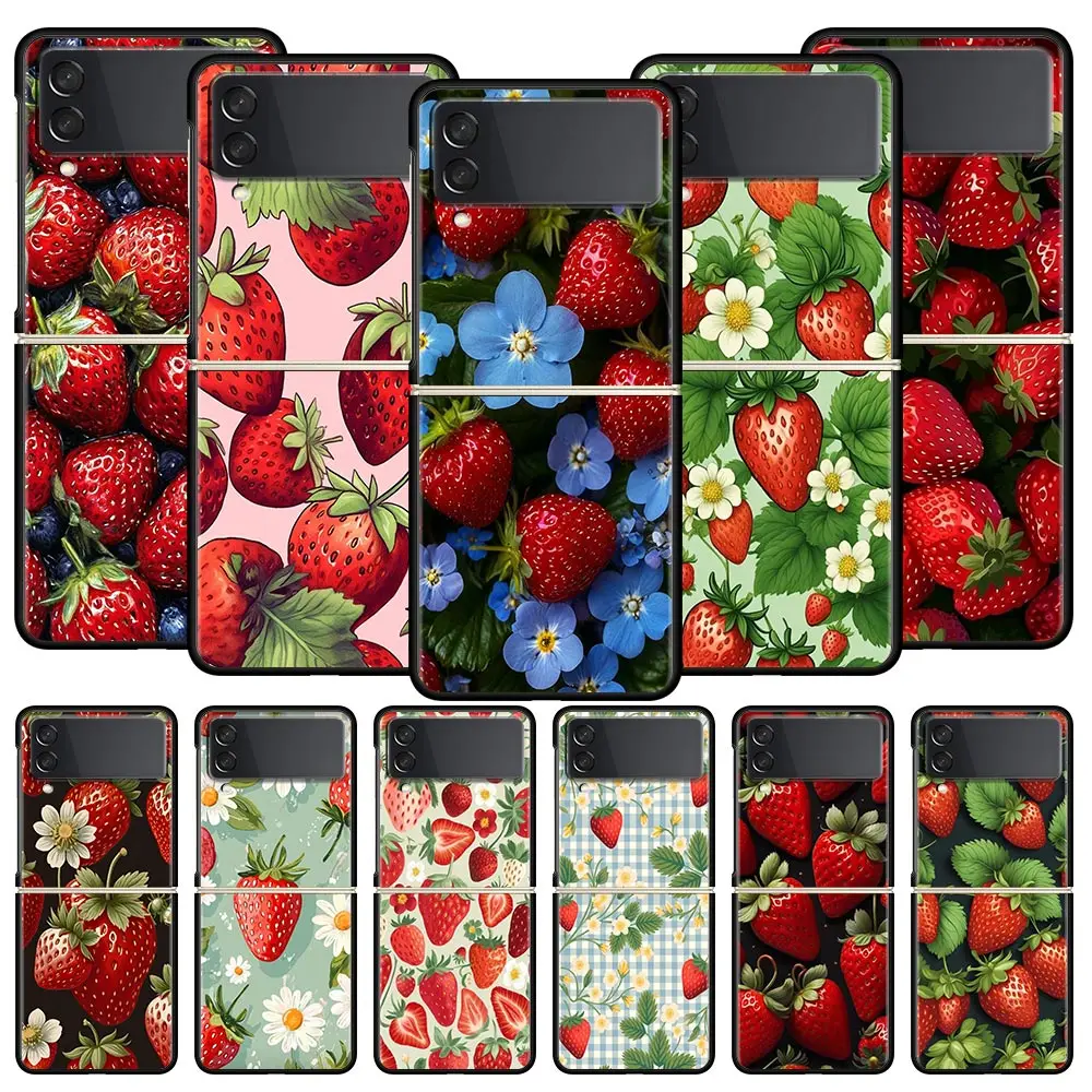 Summer Strawberry Flowers Print Phone Case For Samsung Galaxy Z Flip3 Flip4 Flip5 Case For Z Flip 3 4 5 6 7 Hard Folding Cover