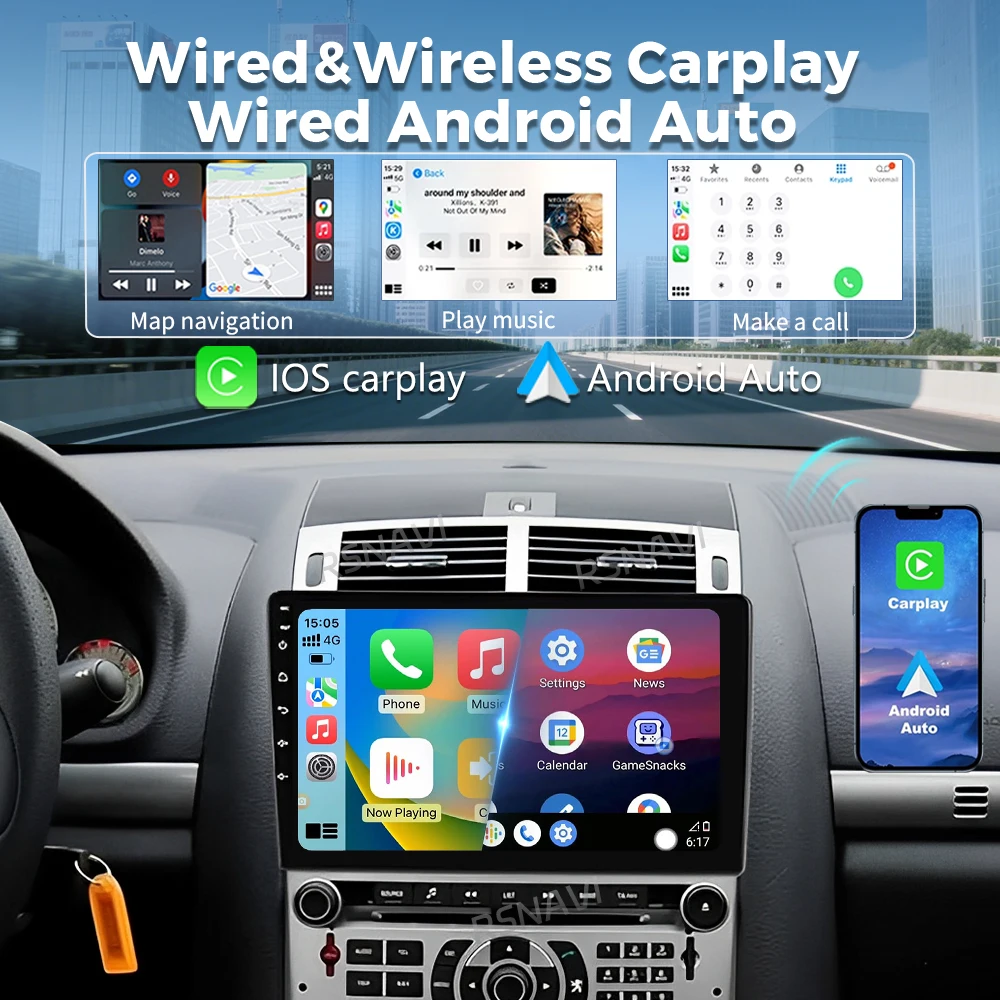 Qualcomm Android 16 Carplay Car Radio Multimedia For Peugeot 407 CC 407CC SW 2004-2011 navigation video DVD Autoradio Stereo BT