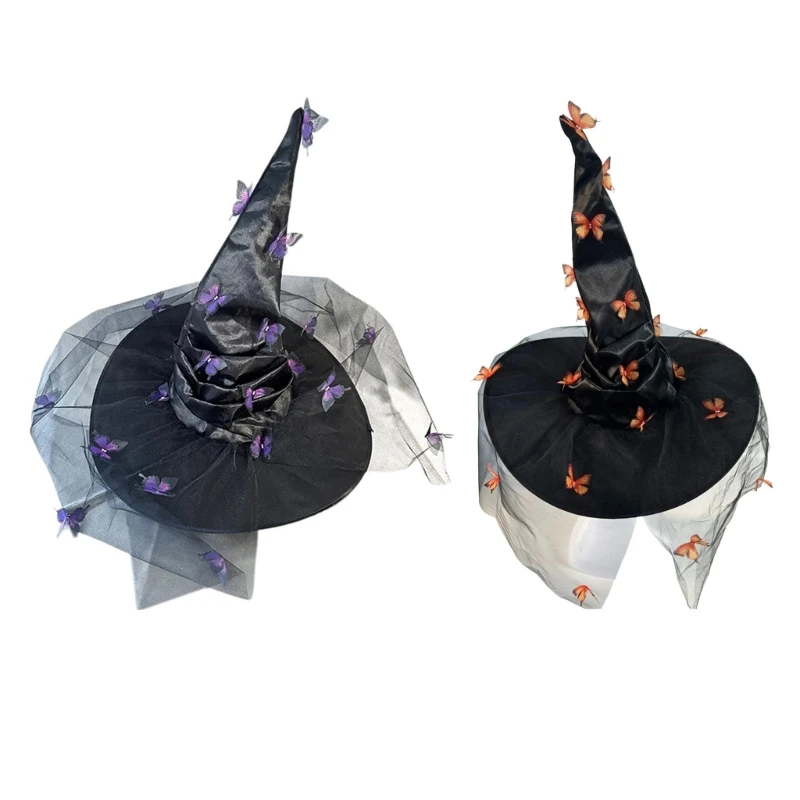 Trend Pointed Witch Hat Party Cosplay Unisex Wizard Hat with Butterfly Applique Dropship