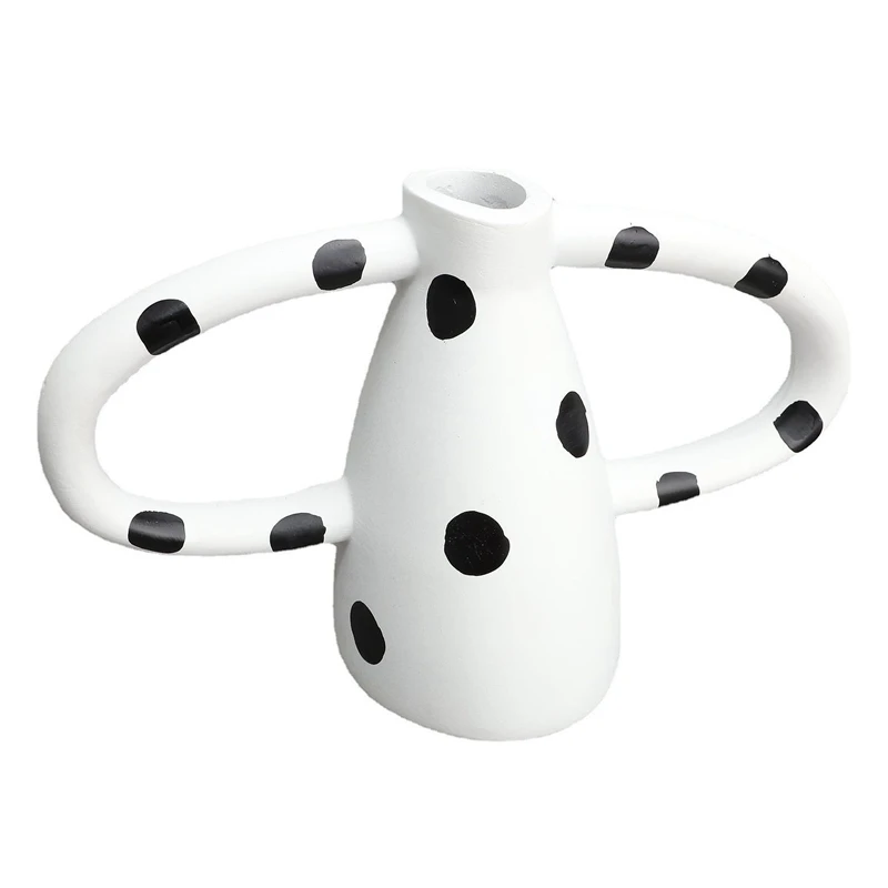 1PCS Reative Resin Vase Black and White Spots Wave Point Flower Arrangement Abstract Handicraft for Home Decoration B