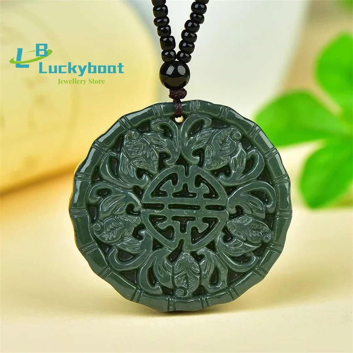 

Natural Hotan Jade Five Blessings Round Pendant Simple Personality Exquisite Fashion Versatile for Men and Women