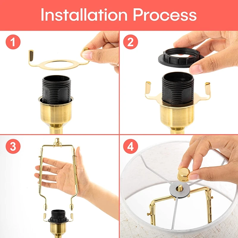 2PCS Lamp Shade Harp Holder E14,E26,E27 Light Base Adapter Adjustable Lamp Harp Kit Gold Horn Frame Lampshade Bracket