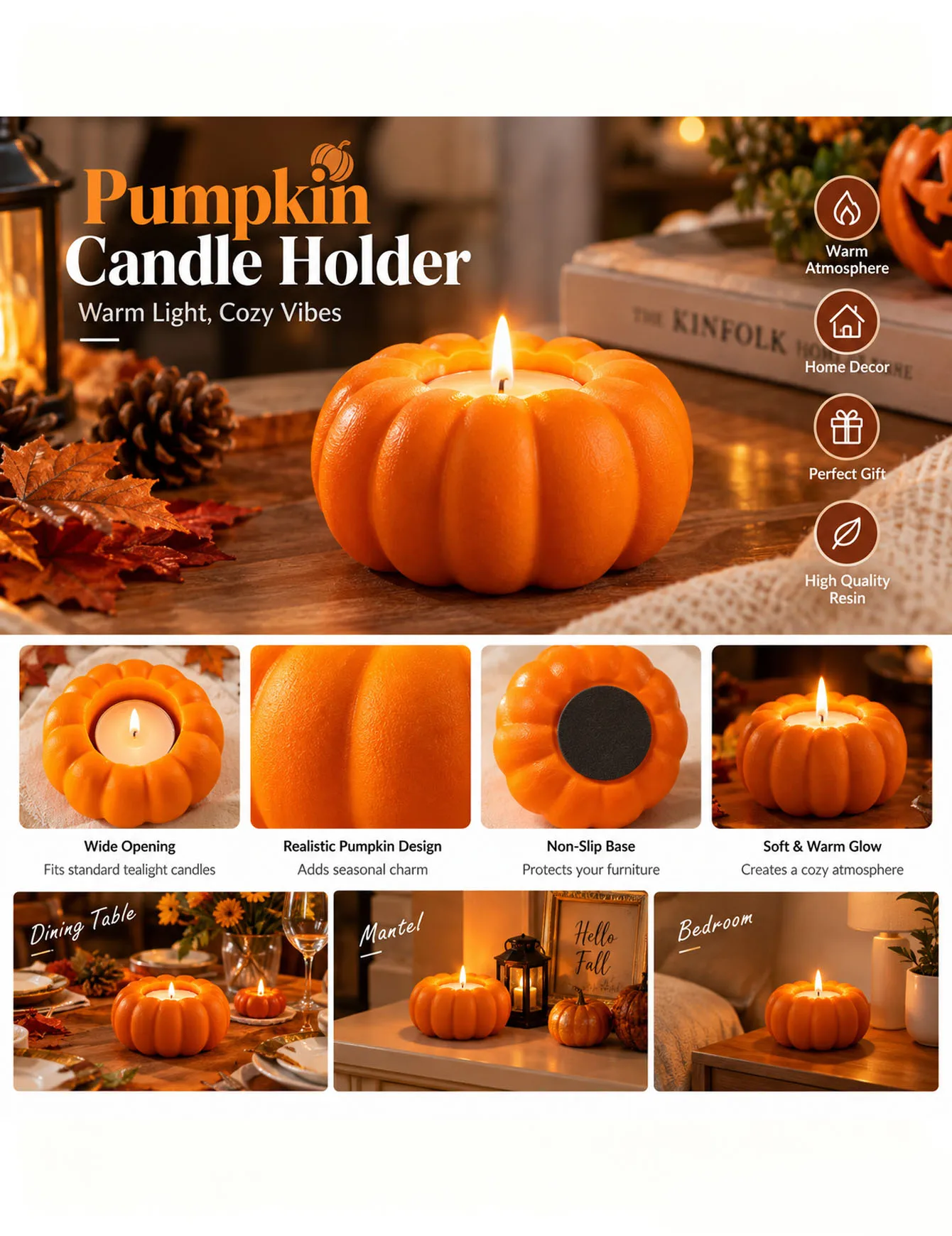 Pumpkin candle holder decoration, desktop decoration, holiday family gathering decoration, holiday decPumporation, candle holder
