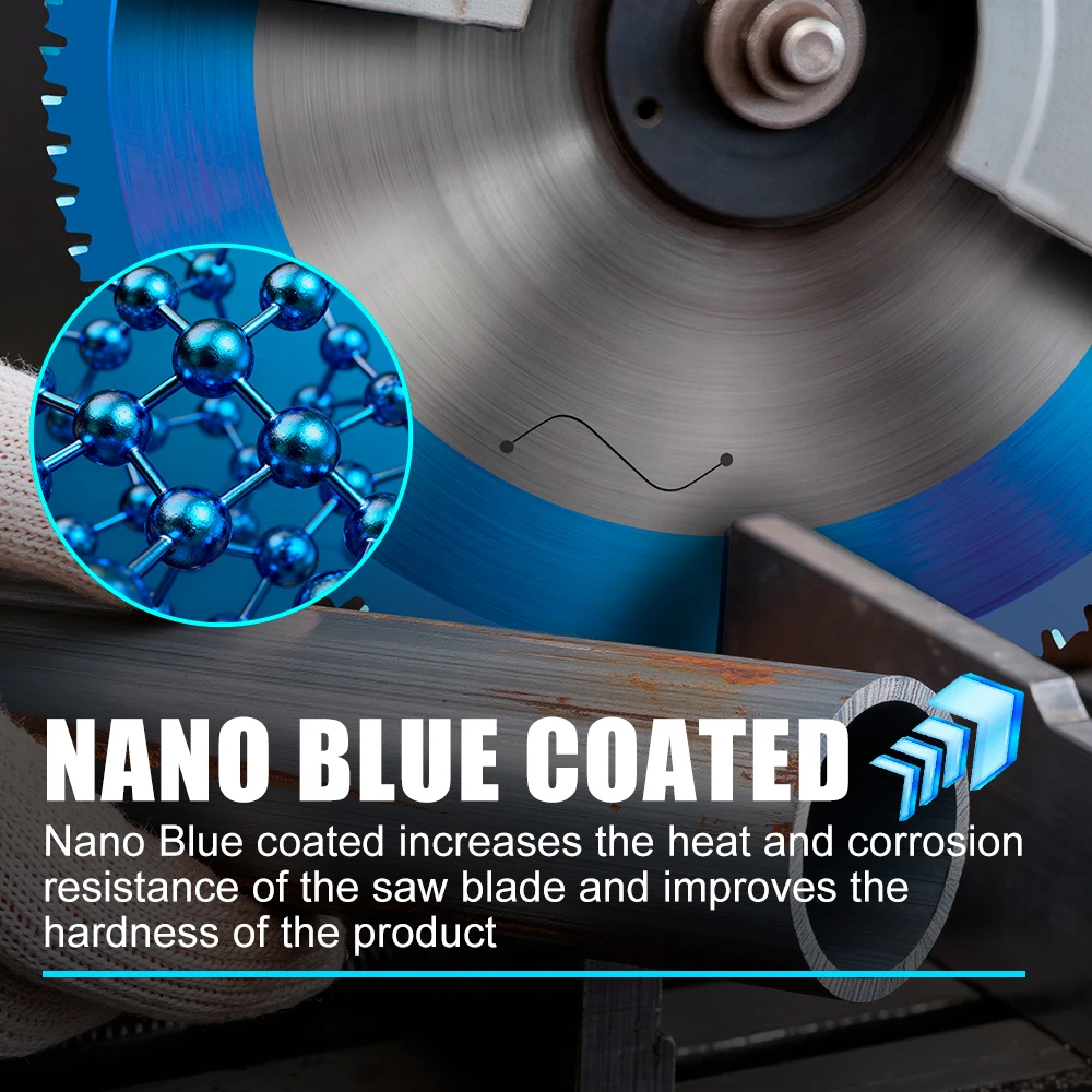 XCAN 1 Stück Metalltrennscheibe 136/165/180/230/305/355 mm Hartmetall-Kreissägeblatt 36–90 Zähne für Aluminium, Eisen, Stahl, Nano-blau beschichtet – Detail 4