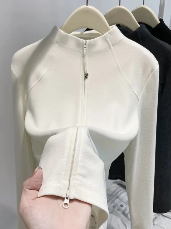 Profundo ey acolchoado para baixo Jaet feminino fino ajuste pulôver f gola alta cardigan sle roupa interior para outono inverno
