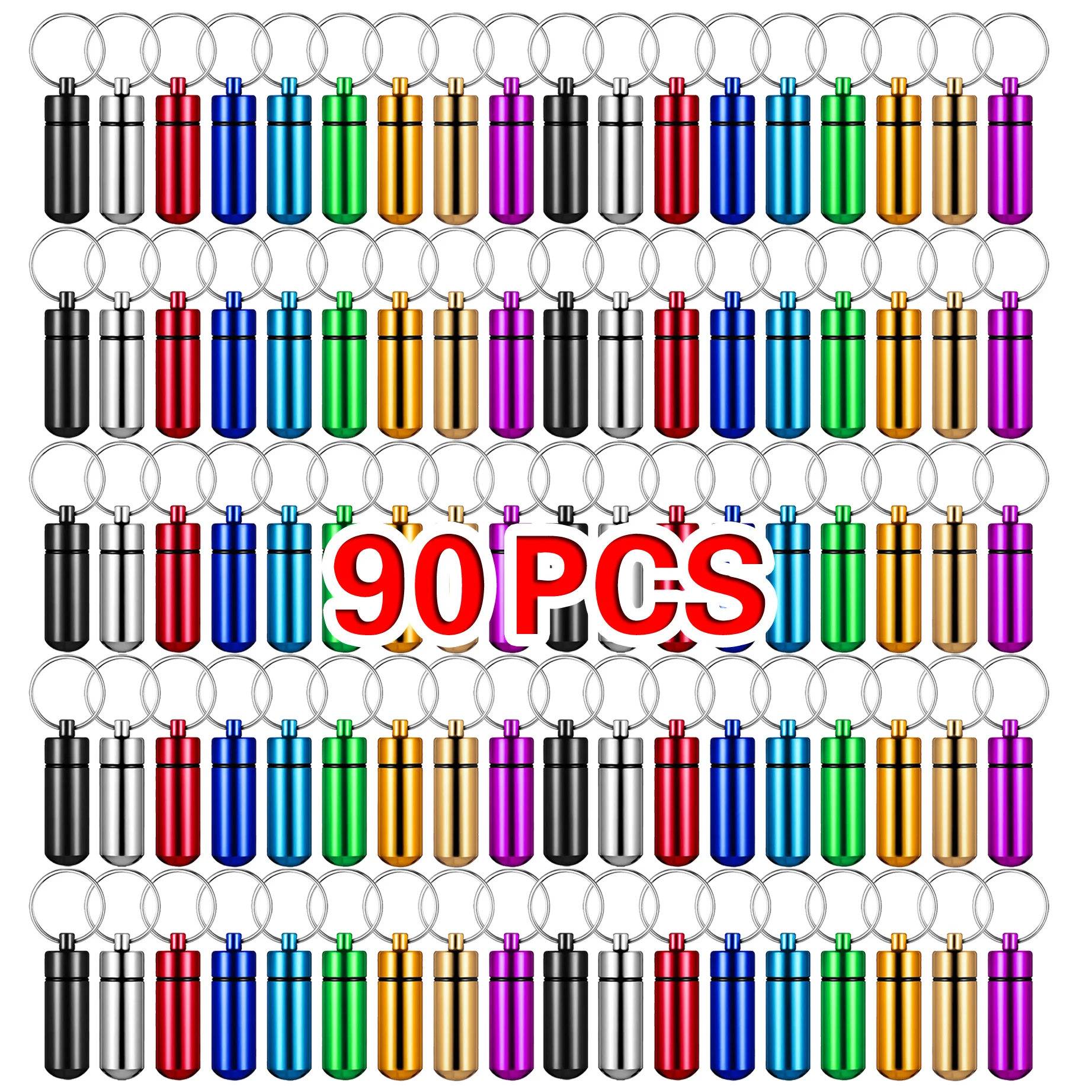 

90Pcs Mini Pill Box Keychain Waterproof Aluminum Geocaching Container Tube for Outdoor Camping Travel