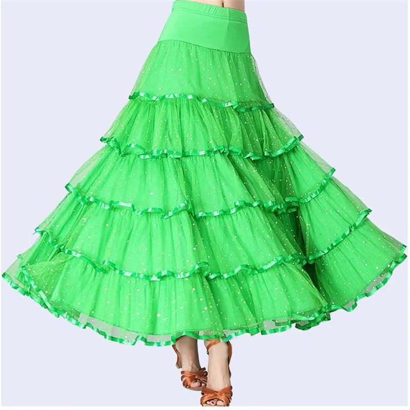 Gonna lunga da donna Concorso di danza Costume da sala da ballo Gonna quadrata da ballo di flamenco Gonna da ballo moderna con paillettes