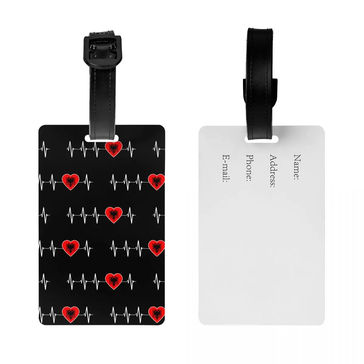 Custom Albanian Heartbeat Albania Flag Luggage Tag for Suitcases Funny Baggage Tags Privacy Cover ID Label