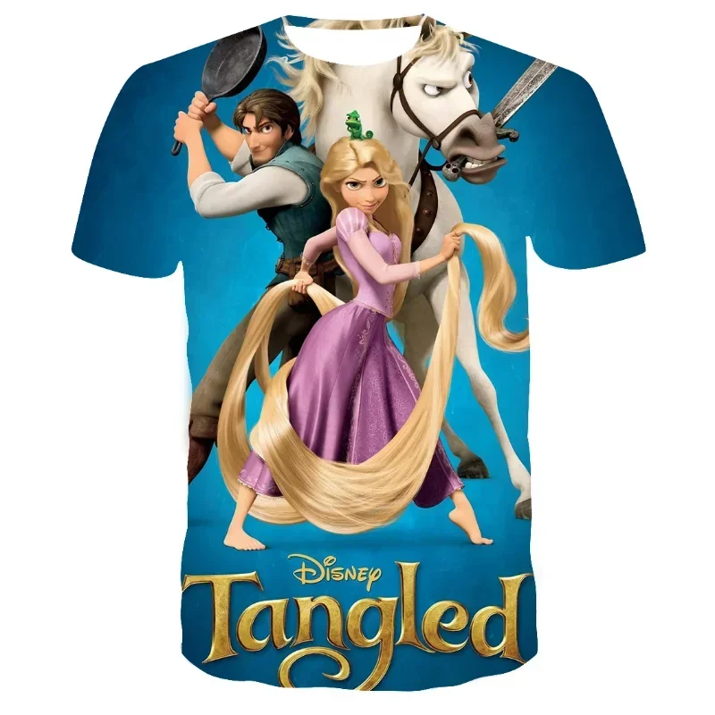 2024 Disney Movie Tangled Rapunzel Princess 3D Print T-shirt Anime Girls T Shirt Casual Street Unisex T Shirt