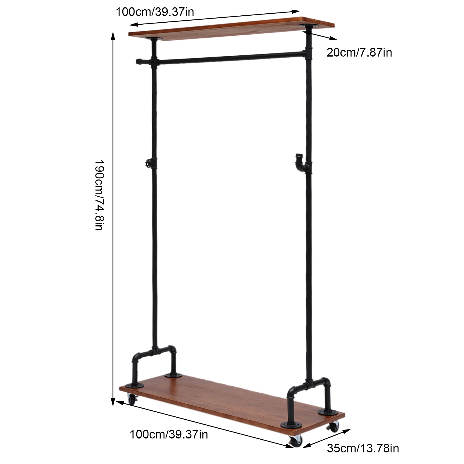 Clothes Rack Metal Clothes Rail Heavy Duty Clothes Rail W/ Wheel Rack for Coats For Home Clothing Store Clothes Rack&Wood Shelf