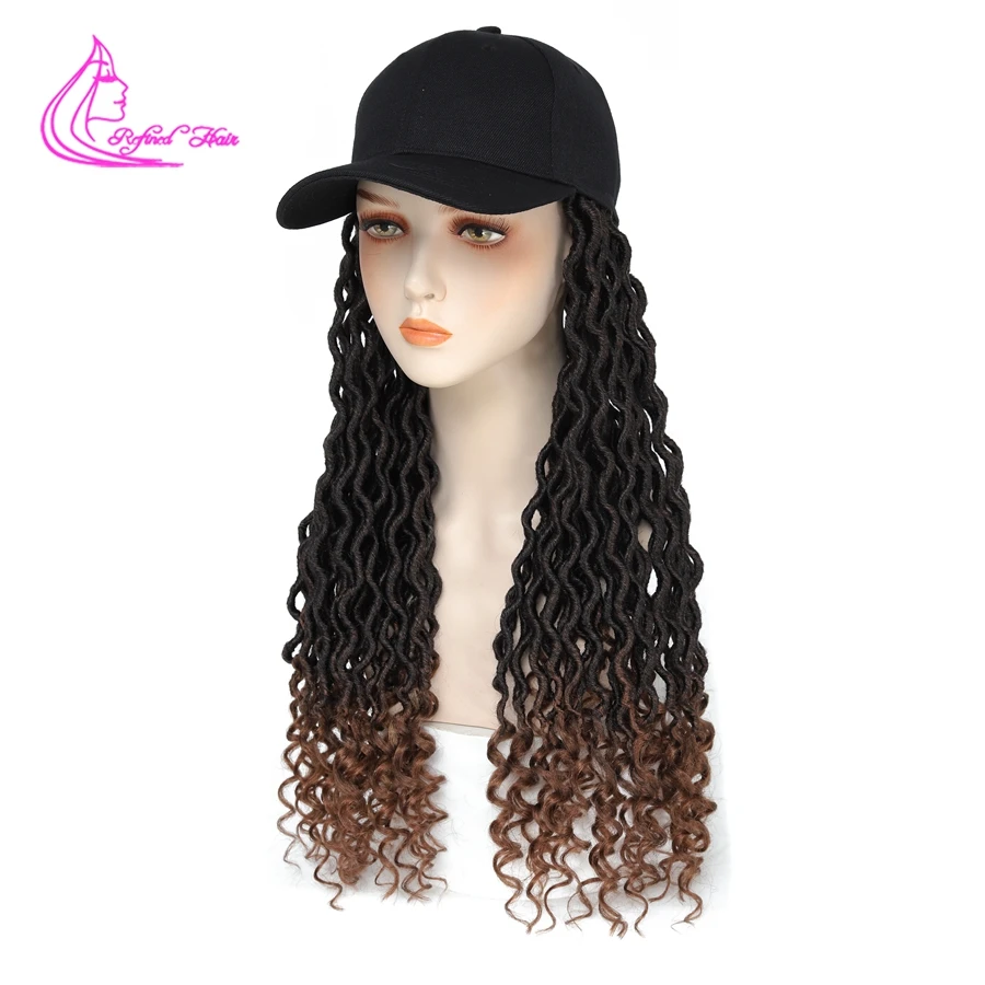 

Braided Wig Baseball Cap with Faux Locs Braiding Hair for Black Woman Girls Ombre Brown Burgundy Dreadlocks Hat Wig 20inch