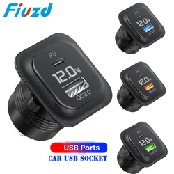 12v car socket PD Type C/QC 3.0 USB Charger with LED Voltmeter Power Outlet Fast Charging for 12V 24V Car Truck Motorcycle RV