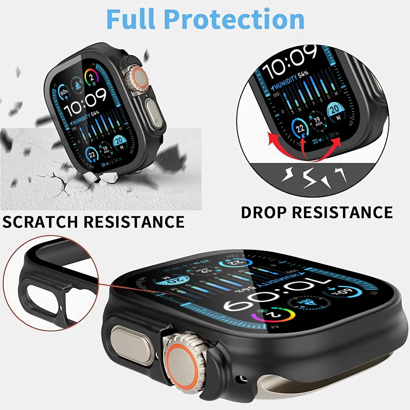 Glass+Cover For Apple Watch Case Ultra 49mm iwatch Accessories PC Screen Protector Shockproof with Button Apple watch Ultra 49mm