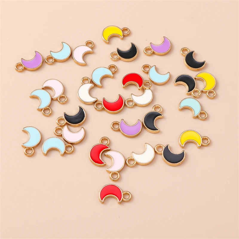 30 Uds. De Mini colgantes esmaltados de Luna de 7x11mm para hacer joyas, pendientes colgantes, collares, pulseras, accesorios para manualidades DIY