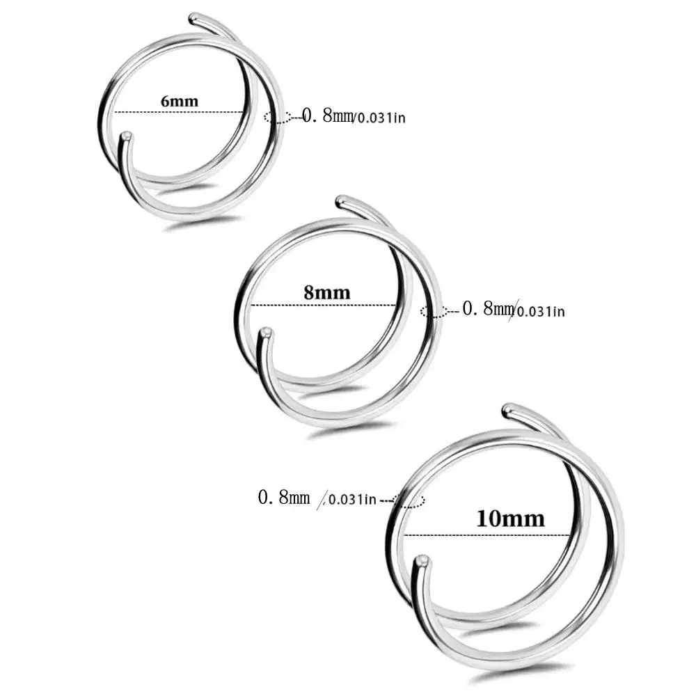 1/3Pcs Set Multi-size Double Layers Stainless Steel Nose Ring Studs Women Hoops Twist Cartilage Tragus Septum Piercings Jewelry