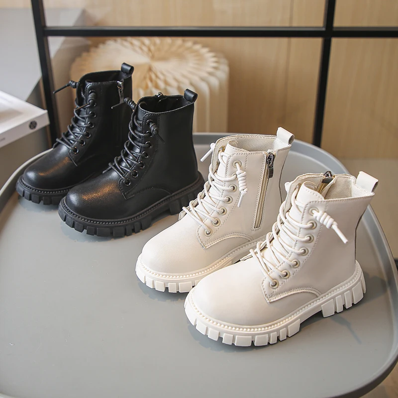 

Children's Platform Ankle Boots Spring Autumn Girls Casual Black Leather Boots Fashion Non-slip Kids School Thick Bottom Boots