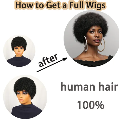 Imagen 2 del producto Peluca Afro rizada Bob, peluca de Color Natural, cabello humano completo hecho a máquina, peluca de cabello humano esponjosa Remy asequible para mujeres