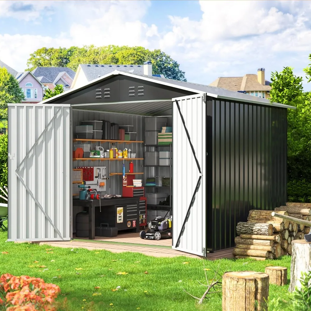 

8x6 FT Outdoor Storage Shed,Metal Garden Shed with with Updated Frame Structure,Tool Sheds for Backyard Garden Patio Lawn Black