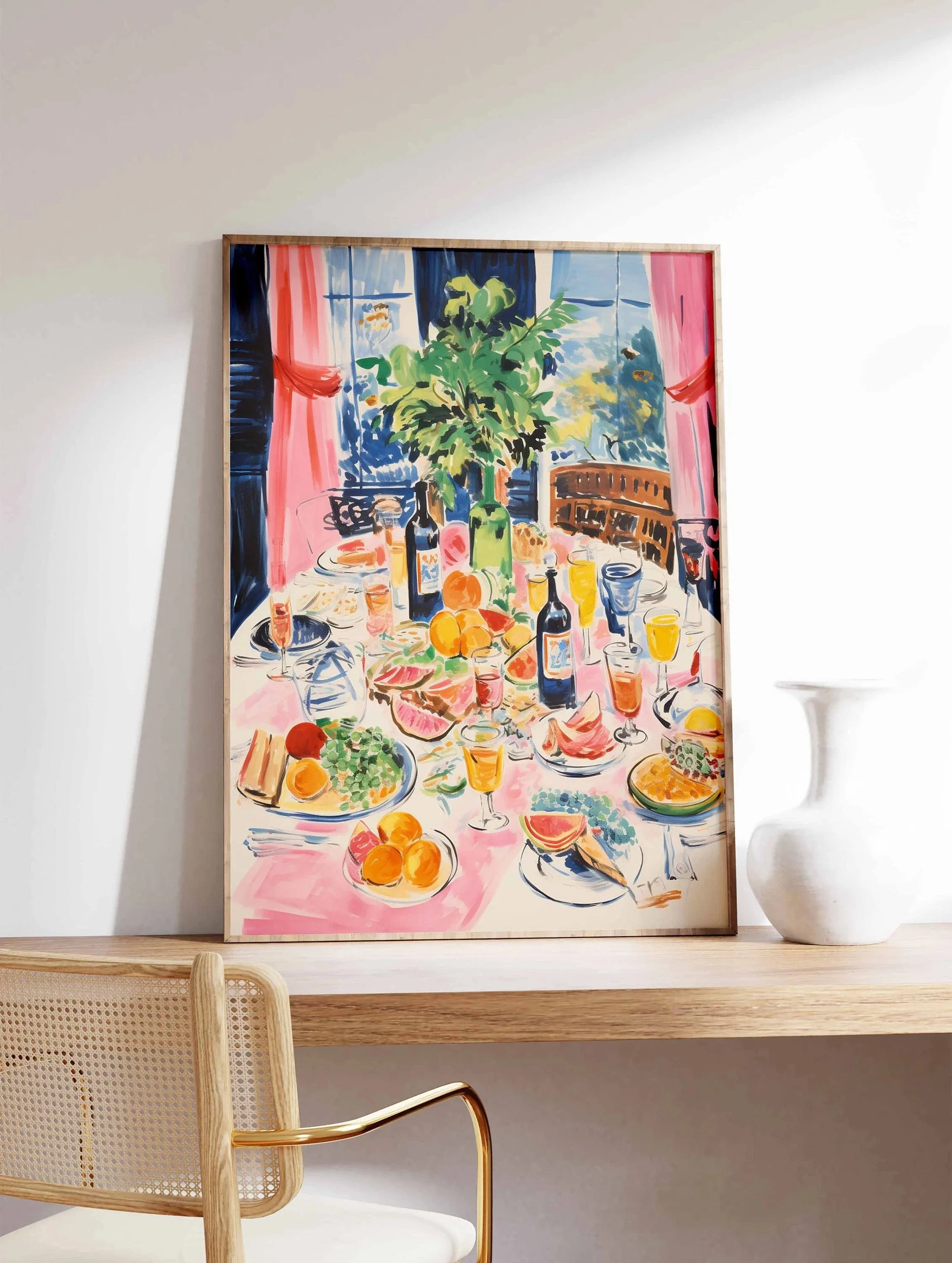 Dinner Party Food Print, Retro Food Art, Vintage Kitchen Poster, Kitchen Decor, Food Illustration Art, Food Poster