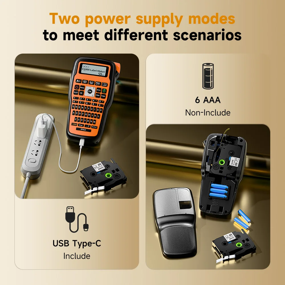 E1000 PRO Draagbare Krimpkous Labelprinter Industriële Labelprinter Compatibel Brother HSE-231 HSE-631 voor Markering Kabels