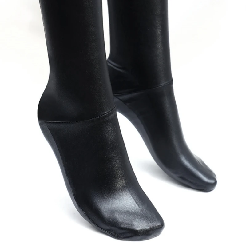 Medias altas hasta el muslo de cuero de PVC de talla grande XXL con silicona antideslizante para mujer, ropa gótica Punk para baile en barra, traje de motocicleta
