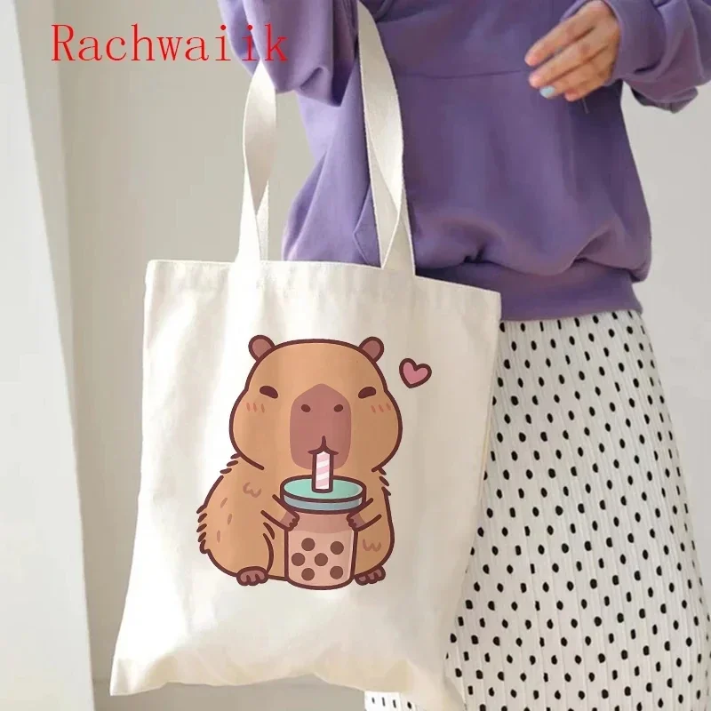 Damska torba shopper z kapybarą, płócienna torba na ramię, ekologiczna torba na zakupy w stylu Harajuku, damska torba na zakupy, damskie torby dekoracyjne