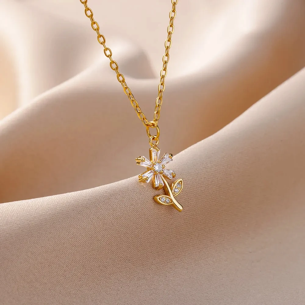 Butterfly Zircon Necklace For Women Luxury Heart Gold Color Stainless Steel Chain Adjustable Necklace Wedding Jewelry Gift New