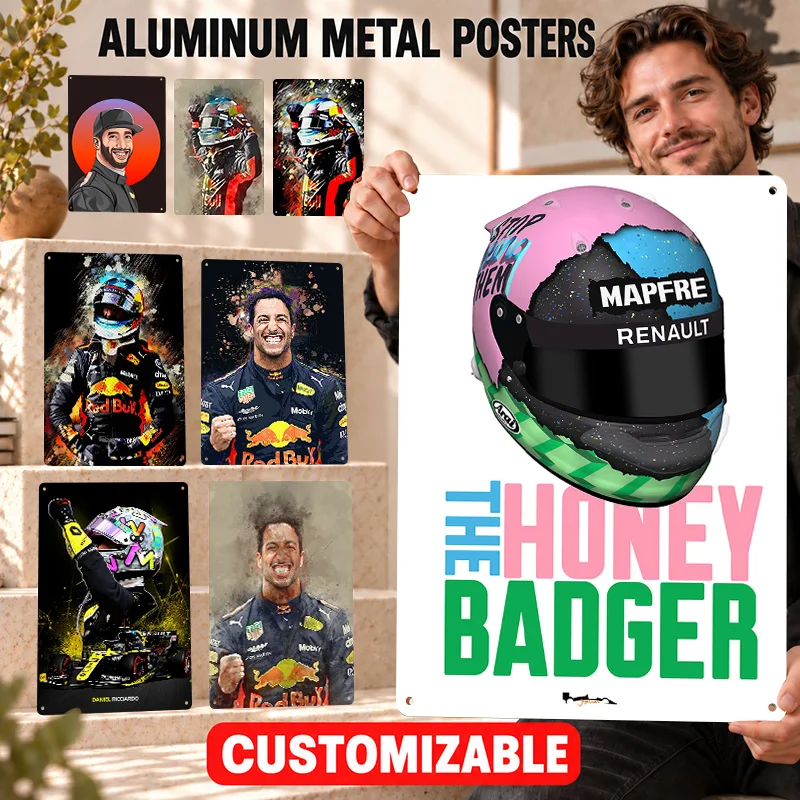 Daniel Ricciardo Aluminum Posters Athletic Action Graphic Collector Room Wall Art Personalized Metal Sign Gift For Sports Fans