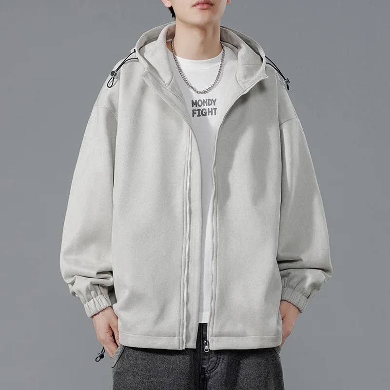 

Men Hoodie Jacket Autumn and Winter Solid Color Casual Loose Daily Outwear Korean Students High Street Male Long Sleeve Hoody