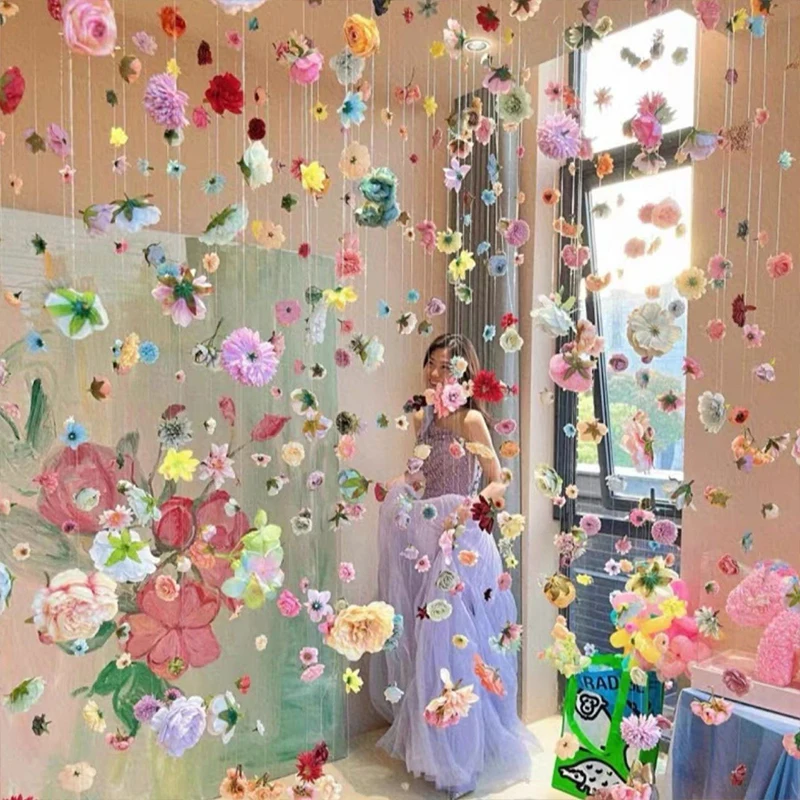 20 Stück künstlicher schwimmender Blumenvorhang für Hochzeit, Foto, Dekoration, DIY-Blumenmaterial, Bastelbedarf, Party, Zuhause, Türlinienvorhang