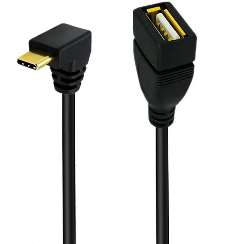 25cm Gold Plated OTG Type-C 90 ° Bend to USB 2.0 A Female Charging Data Cable for Mobile Phone Connection to USB Flash Drive