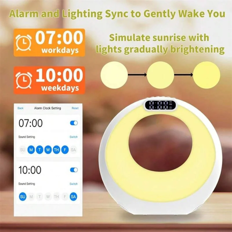 مصباح LED ليلي مكبر صوت بلوتوث مع منبه، تحكم في التطبيق، عرض الوقت، ديكور المنزل، هدية مثالية للفتيات المراهقات، وردي. #5