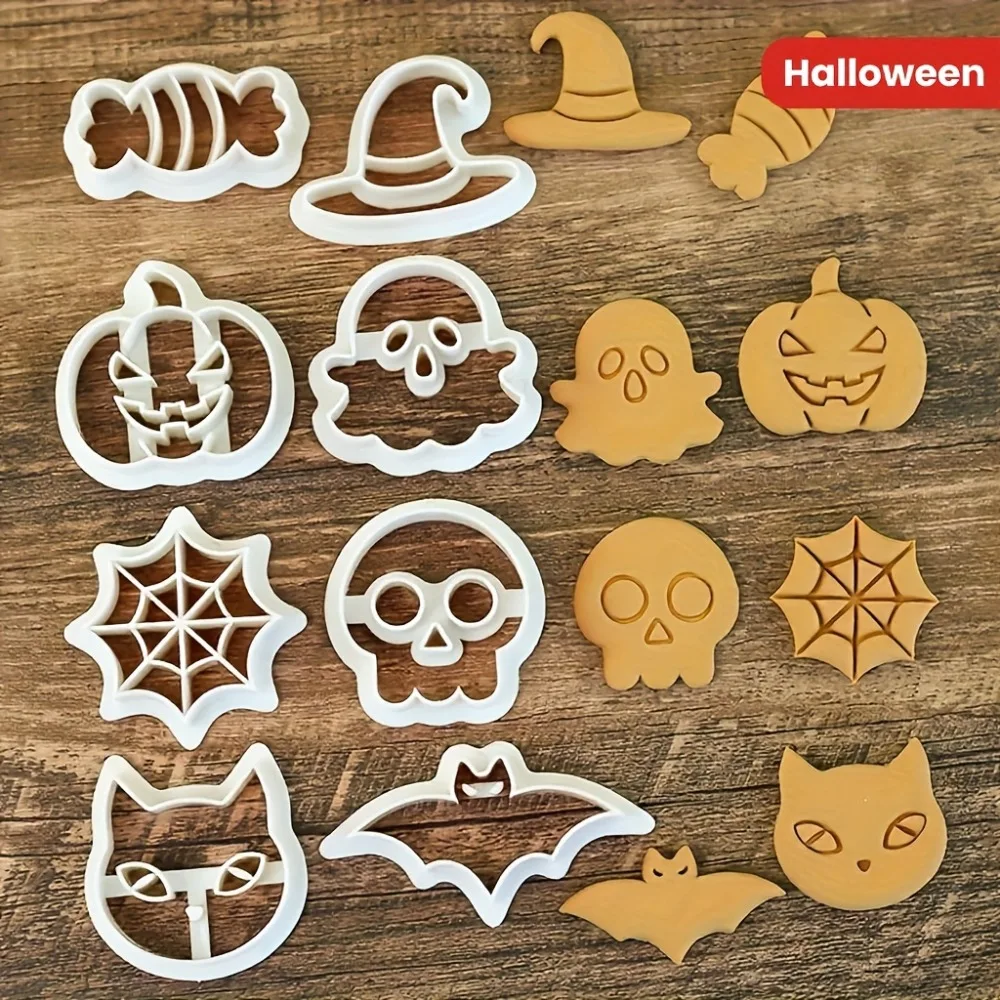 8PCS Set Cartoon Christmas Halloween Biscuit Mould Snowman Pumpkin Skull Cookie Cutting Mold Fondant Cookie Cutter Baking Tool