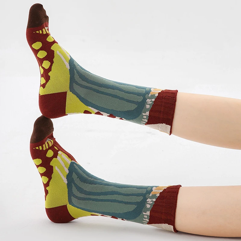 3 Pairs Socks Flower Women Harajuku Cotton Fashion Korean Style Renaissance Original Retro Tube Floral Socks Long Winter Socks