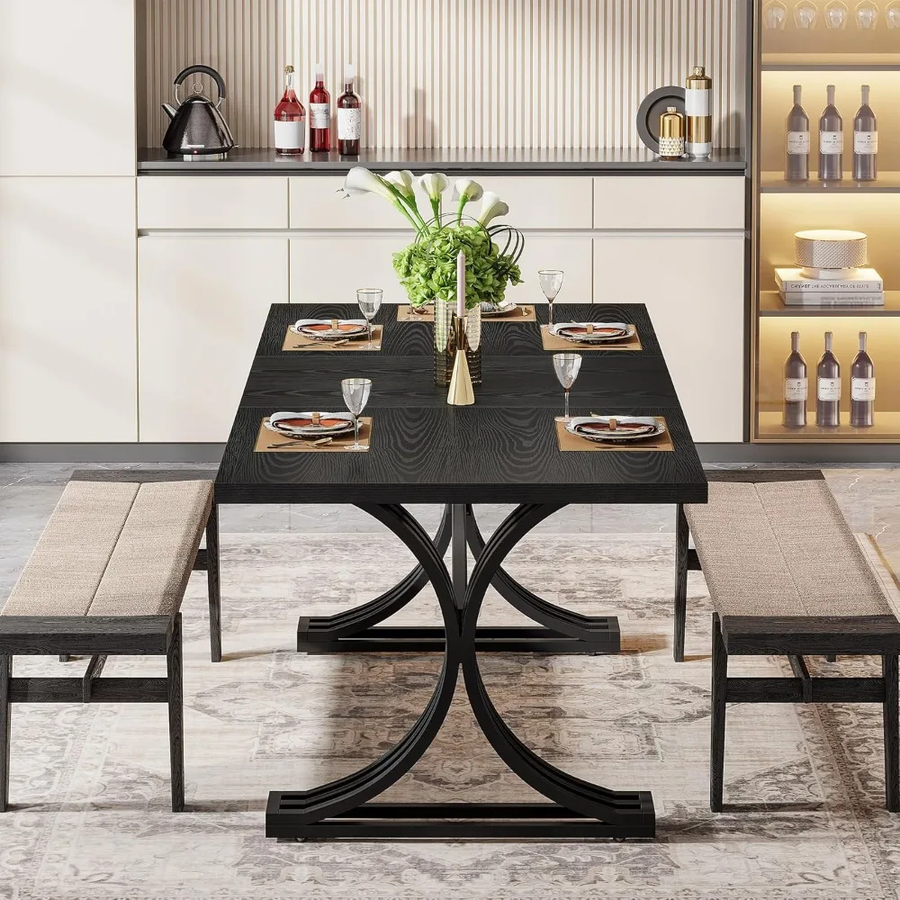 Modern 63" Rectangular Dining Table, Seats 4-6, Stylish Metal Legs, Large Dinner Table for Kitchen